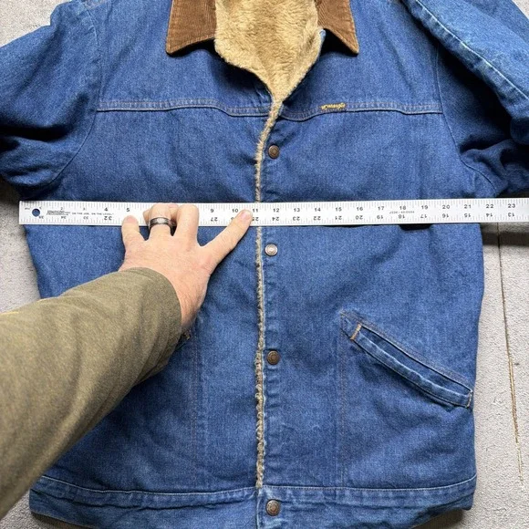 Wrangler Denim Sherpa Lined Western Trucker Jacket Corduroy Collar‎ Men's Medium - Picture 4 of 10